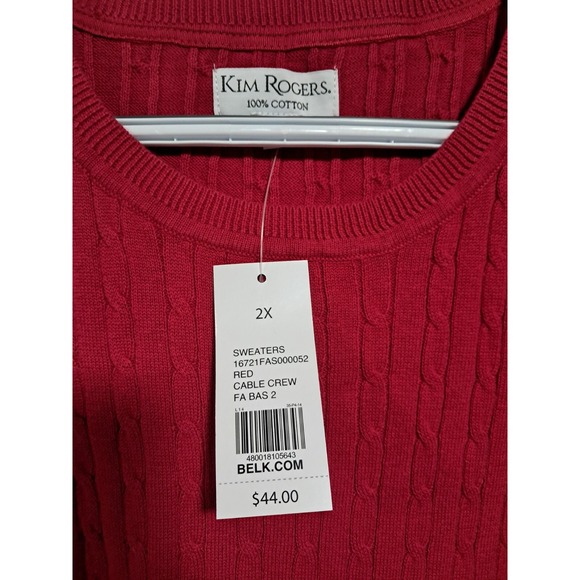 Kim Rogers Cable Crew Sweater, Red,‎ 2X, 25.5" Sleeve, 30" Long - Picture 2 of 3